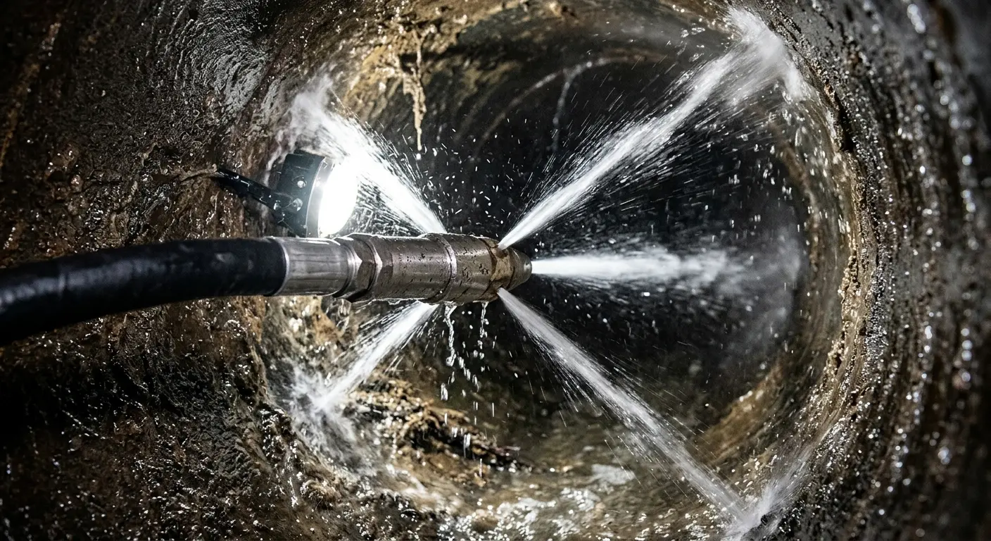 High-pressure hydro jetting nozzle cleaning sewer pipe for Sewer Line Relining in Waller